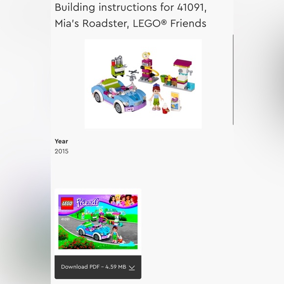 LEGO Friends 41091 Mia’s Roadster Incomplete – Missing 2 Pieces - Picture 3 of 4